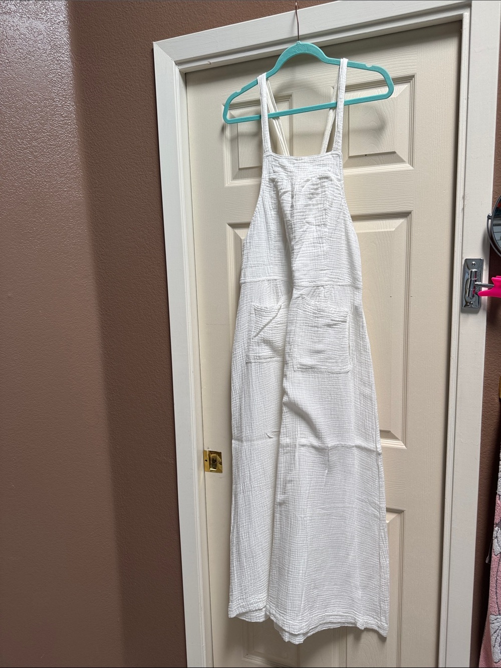 Free People White Textured overalls with Pockets